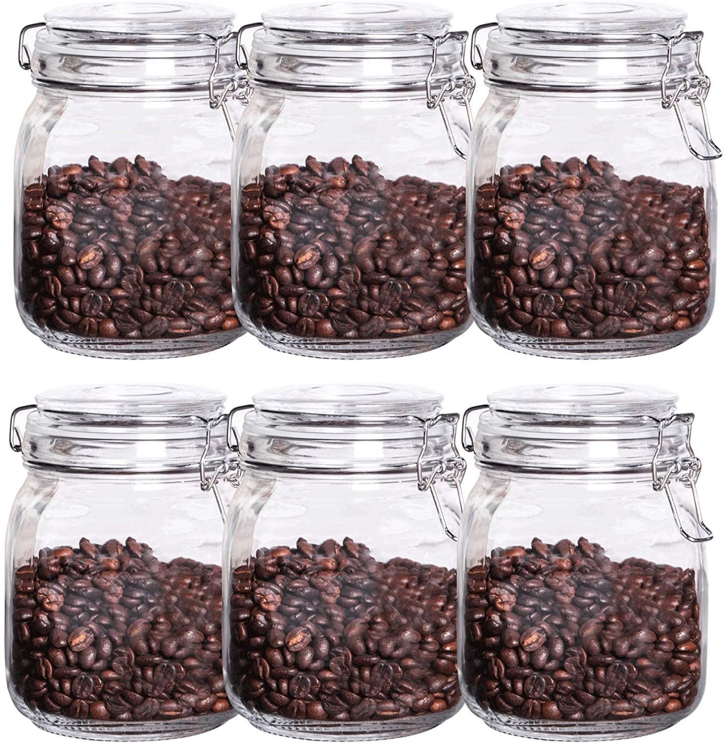 1L Glass Storage Jars with Clip Top Lid - Set of 6 | M&W