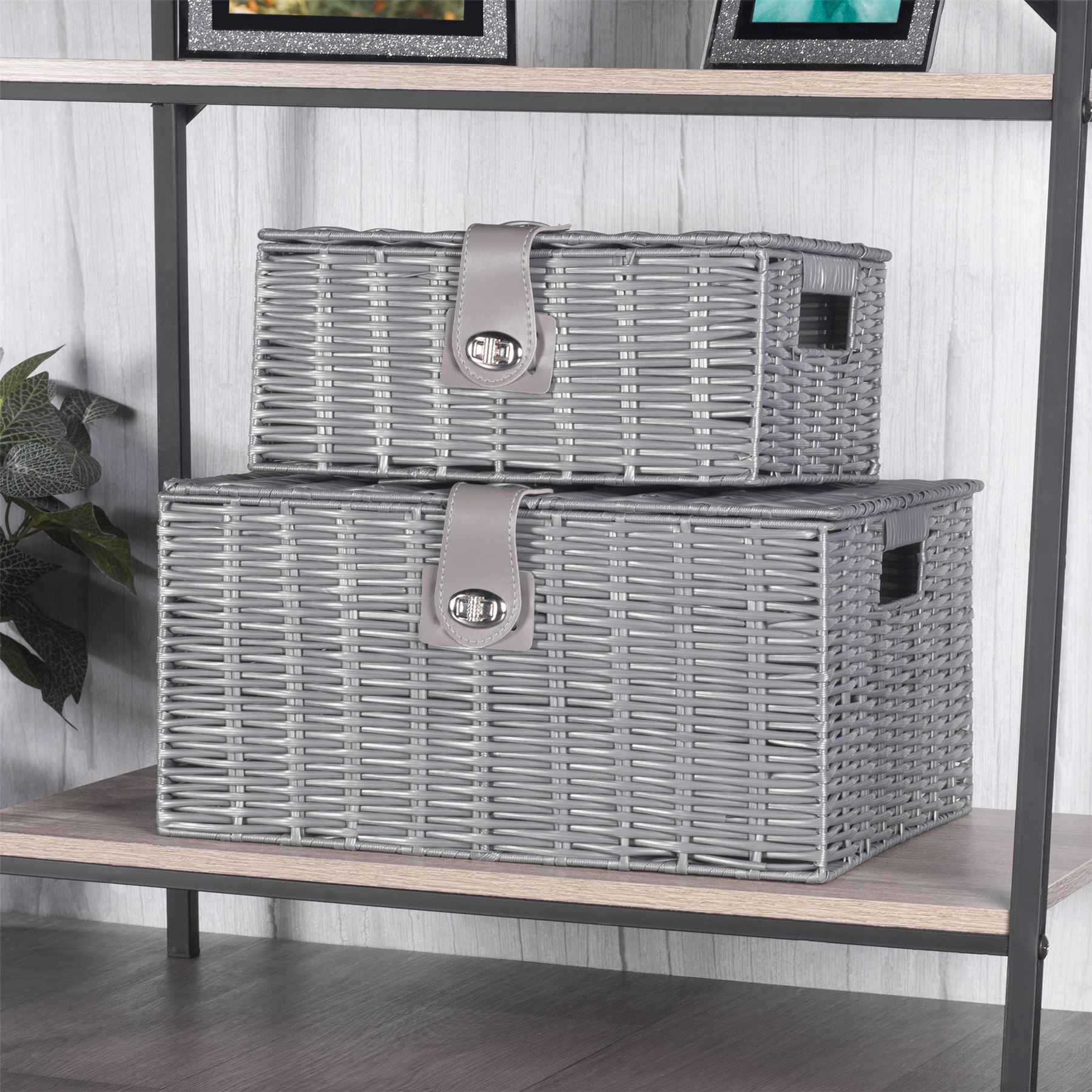 Resin Woven Storage Baskets - Set of 3 Grey | M&W