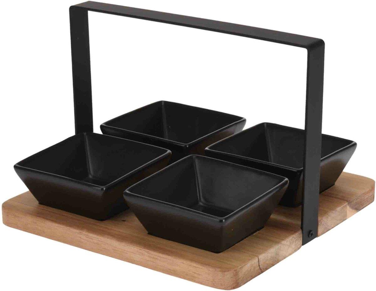 Stoneware 4 Bowl Serving Set with Handle and Tray