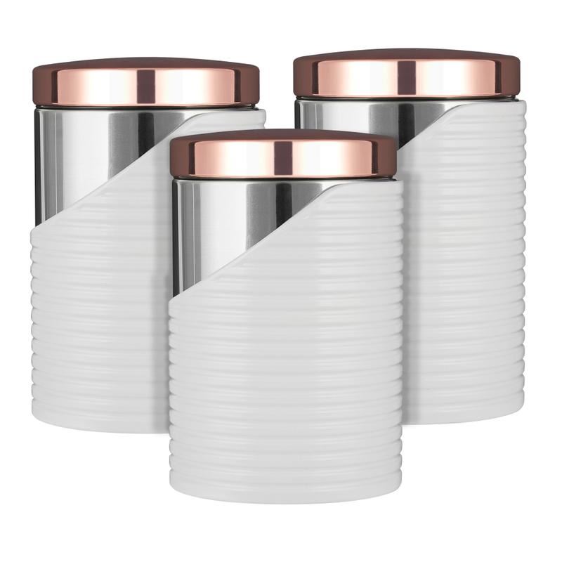 Tower Linear Rose Gold Set of 3 Canister White