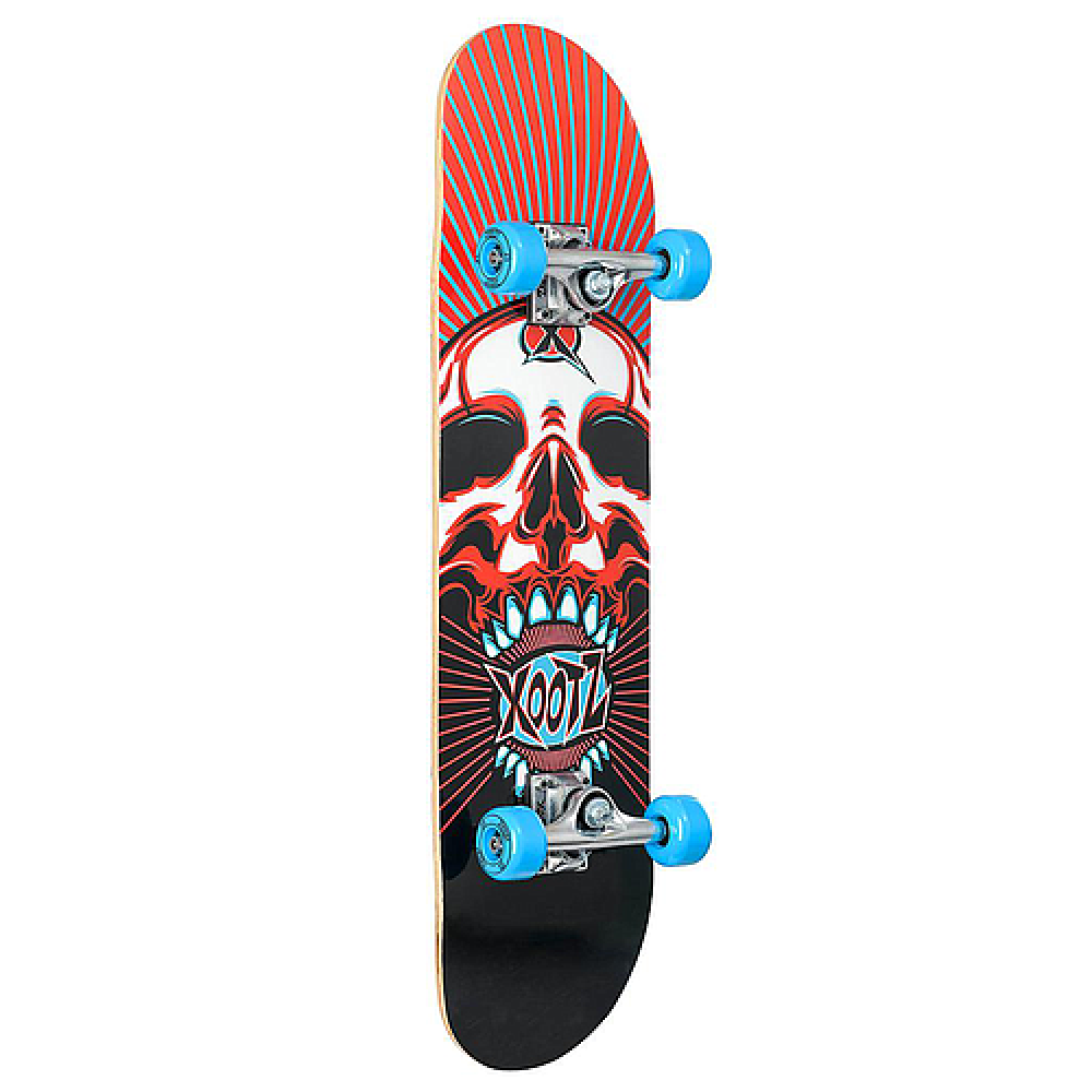 Xootz Kids Complete Beginners Double Kick Trick Skateboard Maple Deck - 31 x 8 Inches Skull