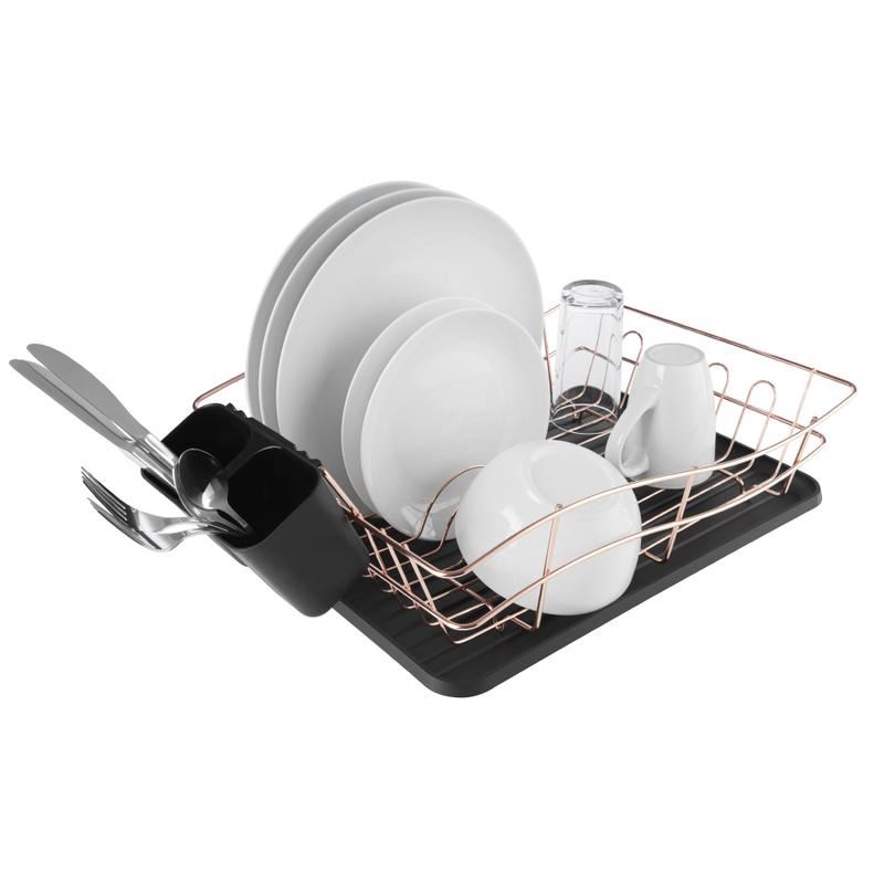 Tower Rose Gold Dish Rack with Tray Black