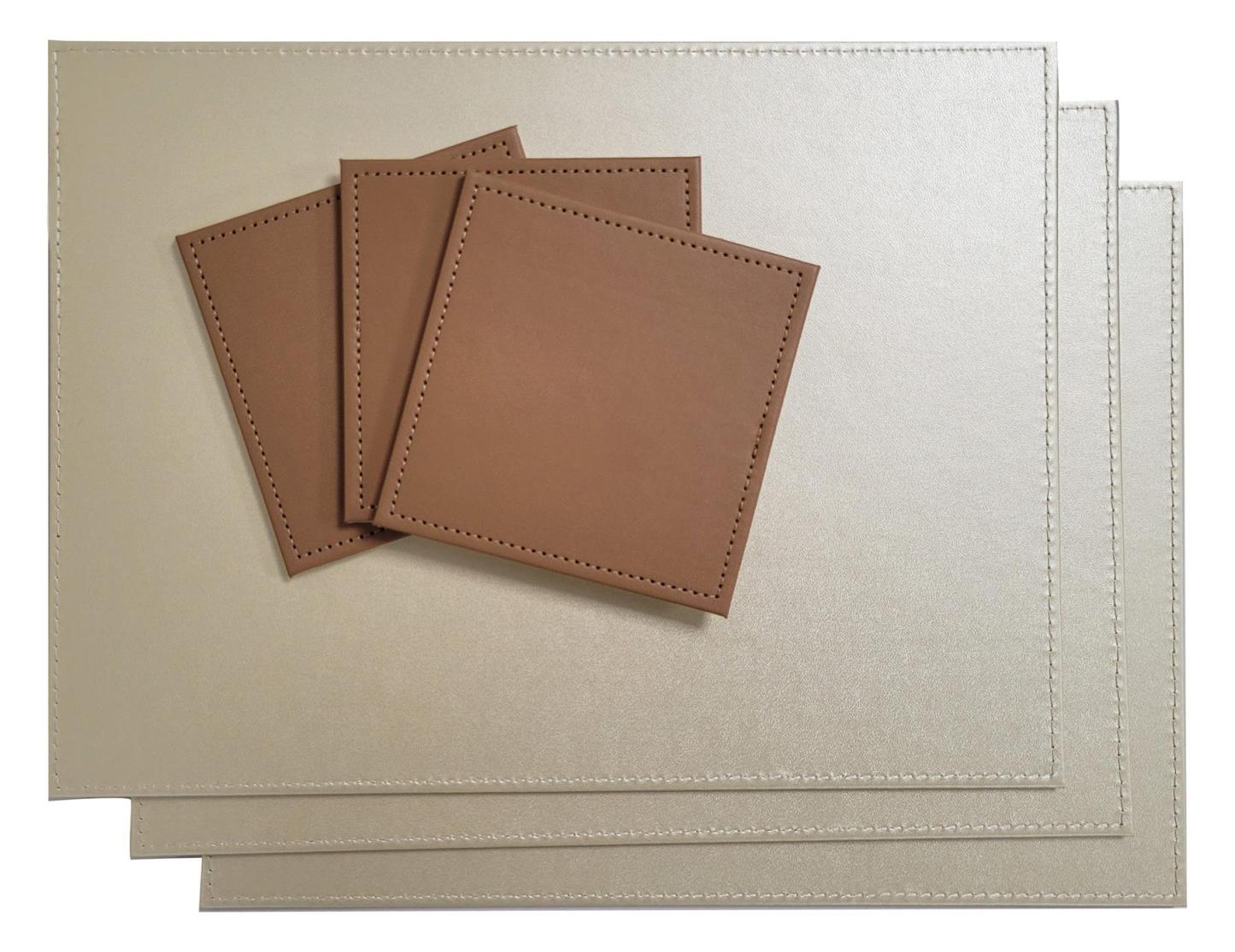 Faux Leather Placemats & Coaster Table Set Brown - 12 Piece | M&W