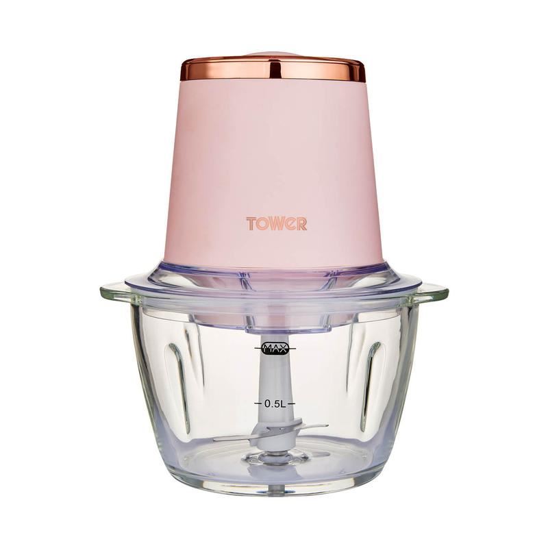 Tower Cavaletto 350W 1L Glass Mini Chopper Pink & Rose Gold UK Plug