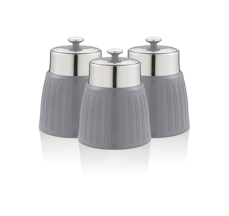 Swan Retro Set of 3 Circular Canisters Grey