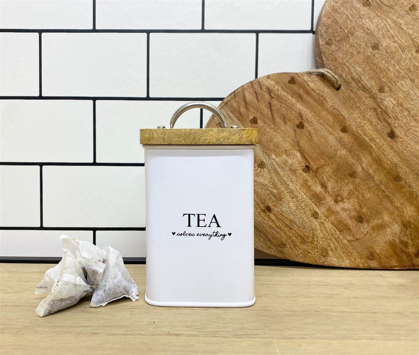 Tea Coffee & Sugar Square White Storage Tins