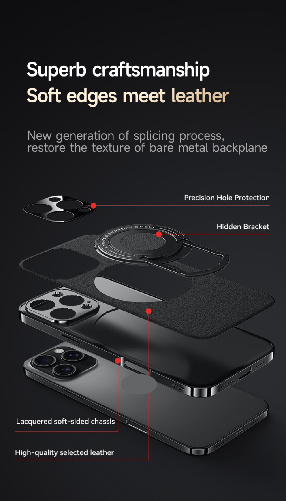 Hidden Bracket Magnetic Leather Pivot Case