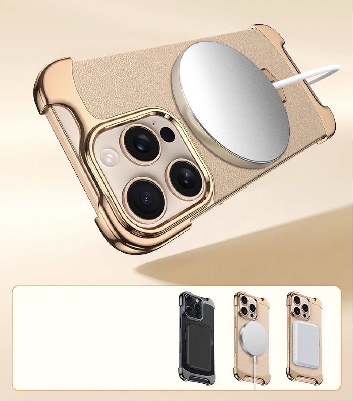 Brand New Plain Leather Borderless Magnetic Bracket Mobile Phone Case