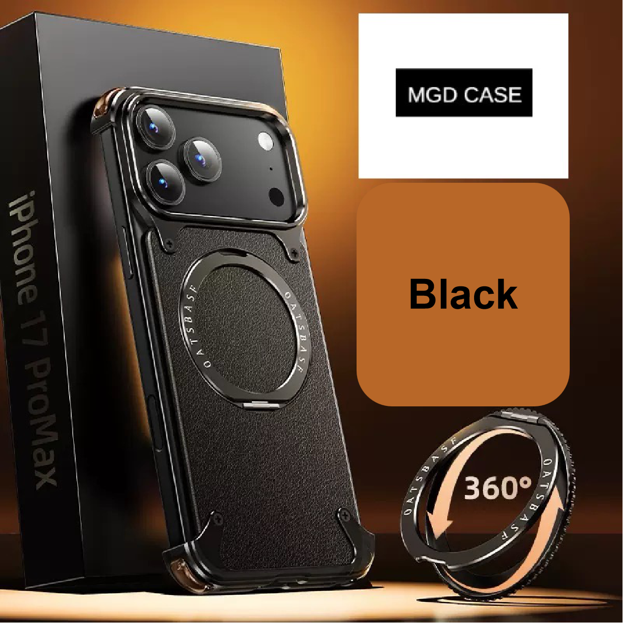 Luxury Genuine Leather Frameless Rotating Stand Phone Case