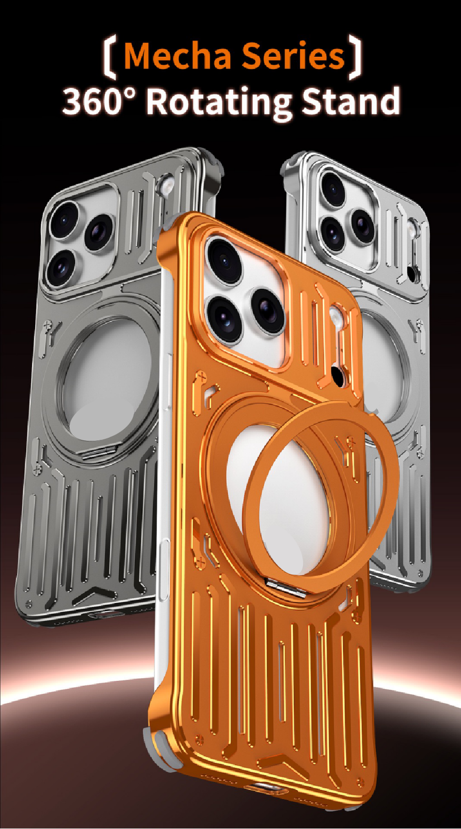 Mecha Series Metal Hollowed-out Heat Dissipation Magnetic Stand Phone Case