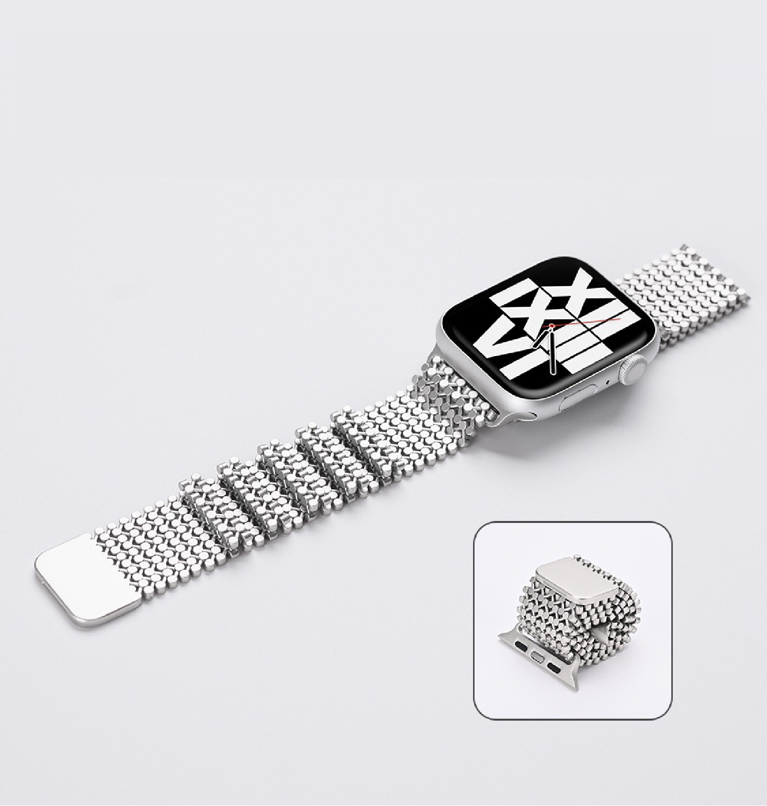 Molecular Arrangement Design Chain MGD Compatible with Apple Watch bands 42/46/38/40/41/44/45/49mm New Magnetic Stainless Steel for iWatch Series 11 10 9 8 7 6 5 4 SE/Ultra 3-MGD CASE