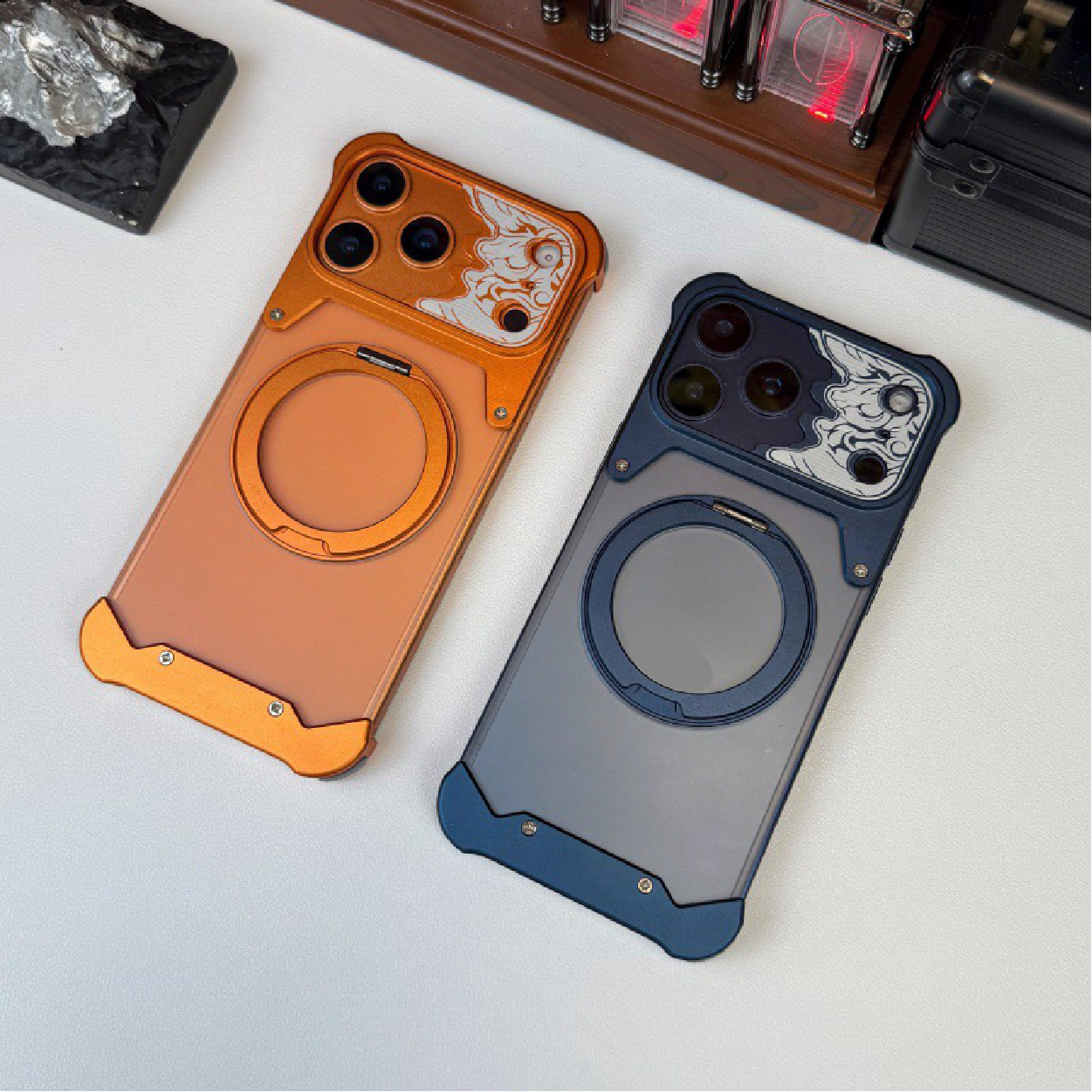 Limited Edition Metal Transparent Back Panel Rotating Stand Phone Case for the Year of the Horse