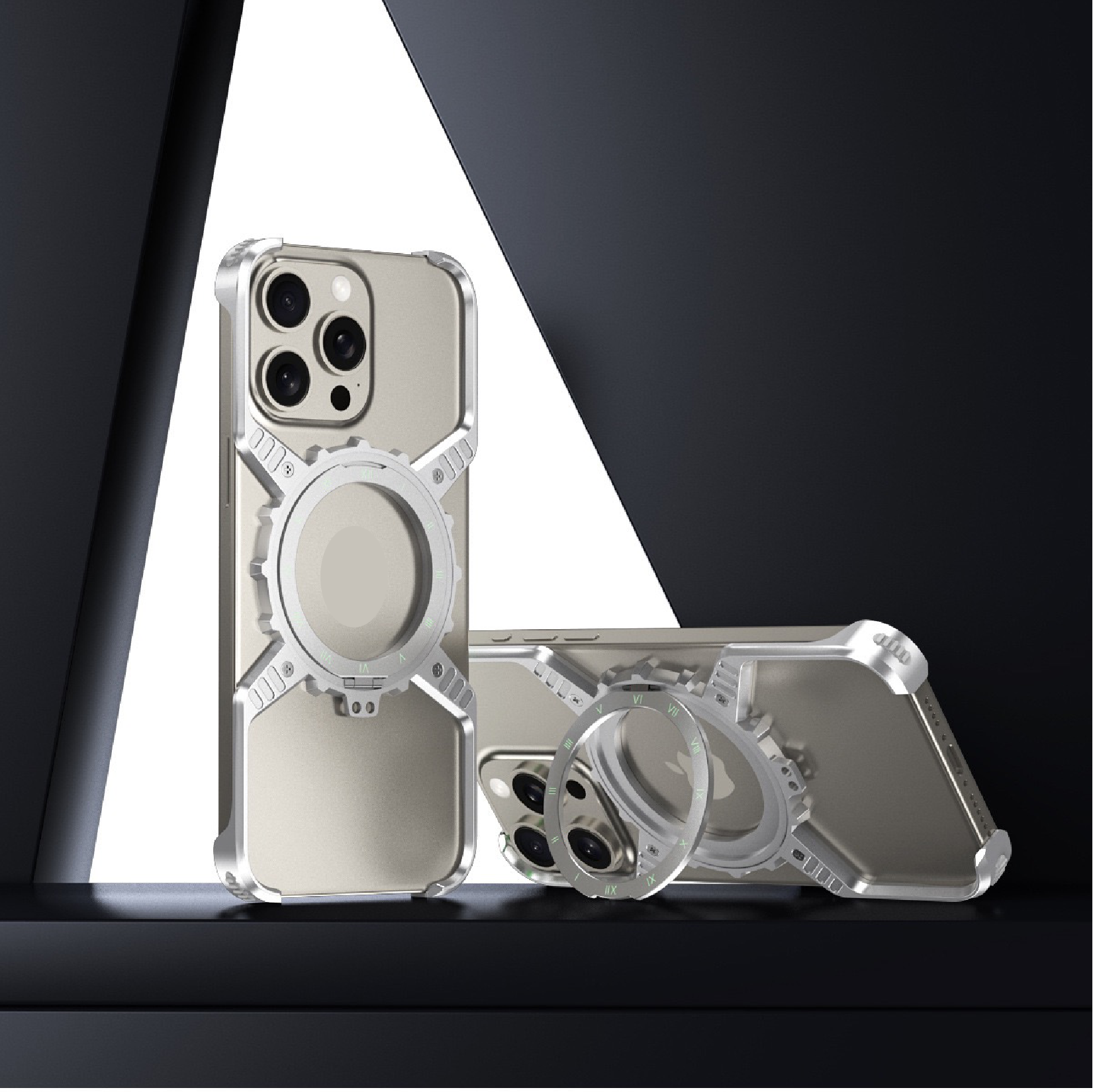 Mechanical Gear Luminous Rotating Bracket Magnetic Phone Case
