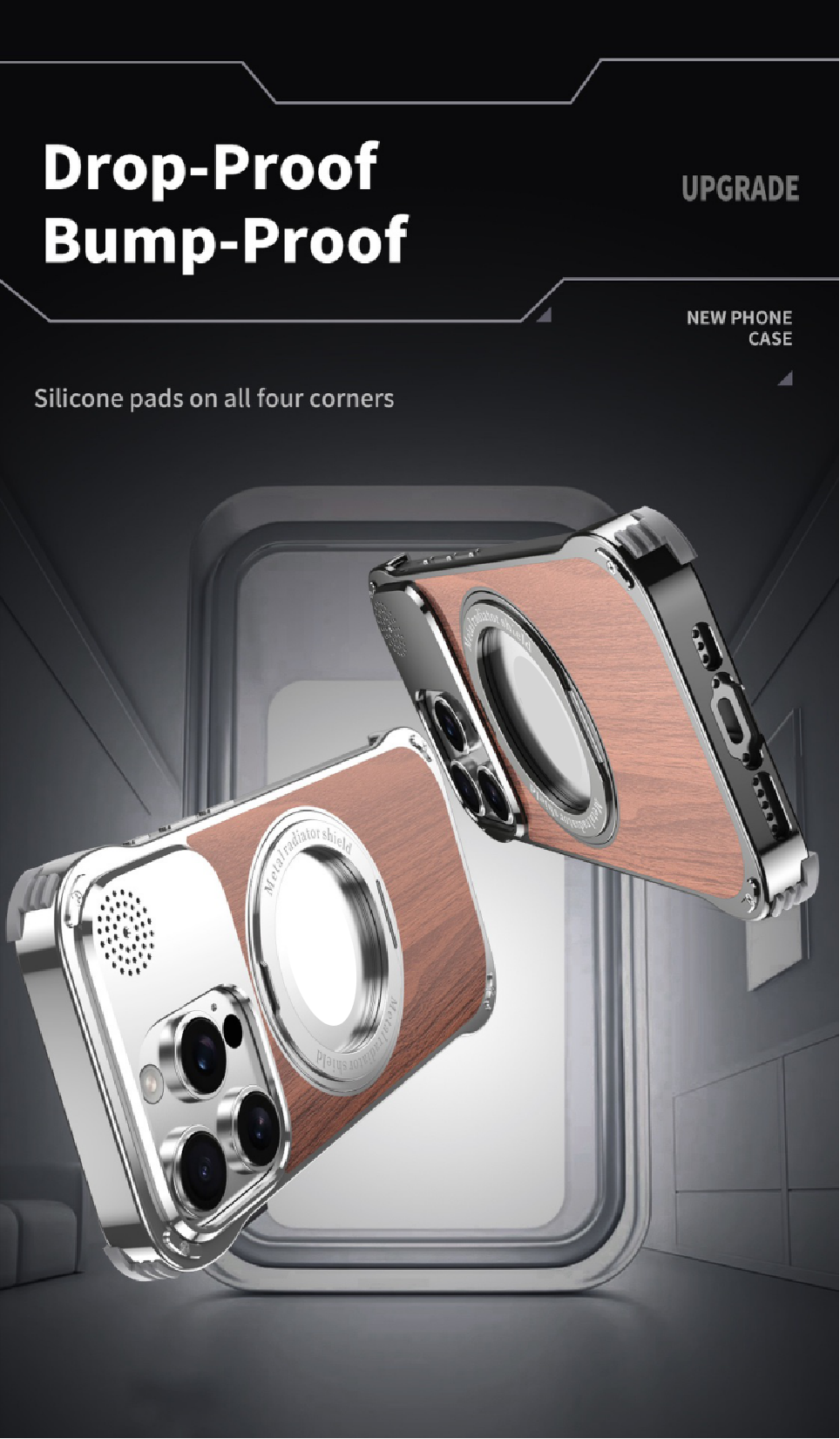Walnut Metal Frameless Rotating Stand Magnetic Phone Case