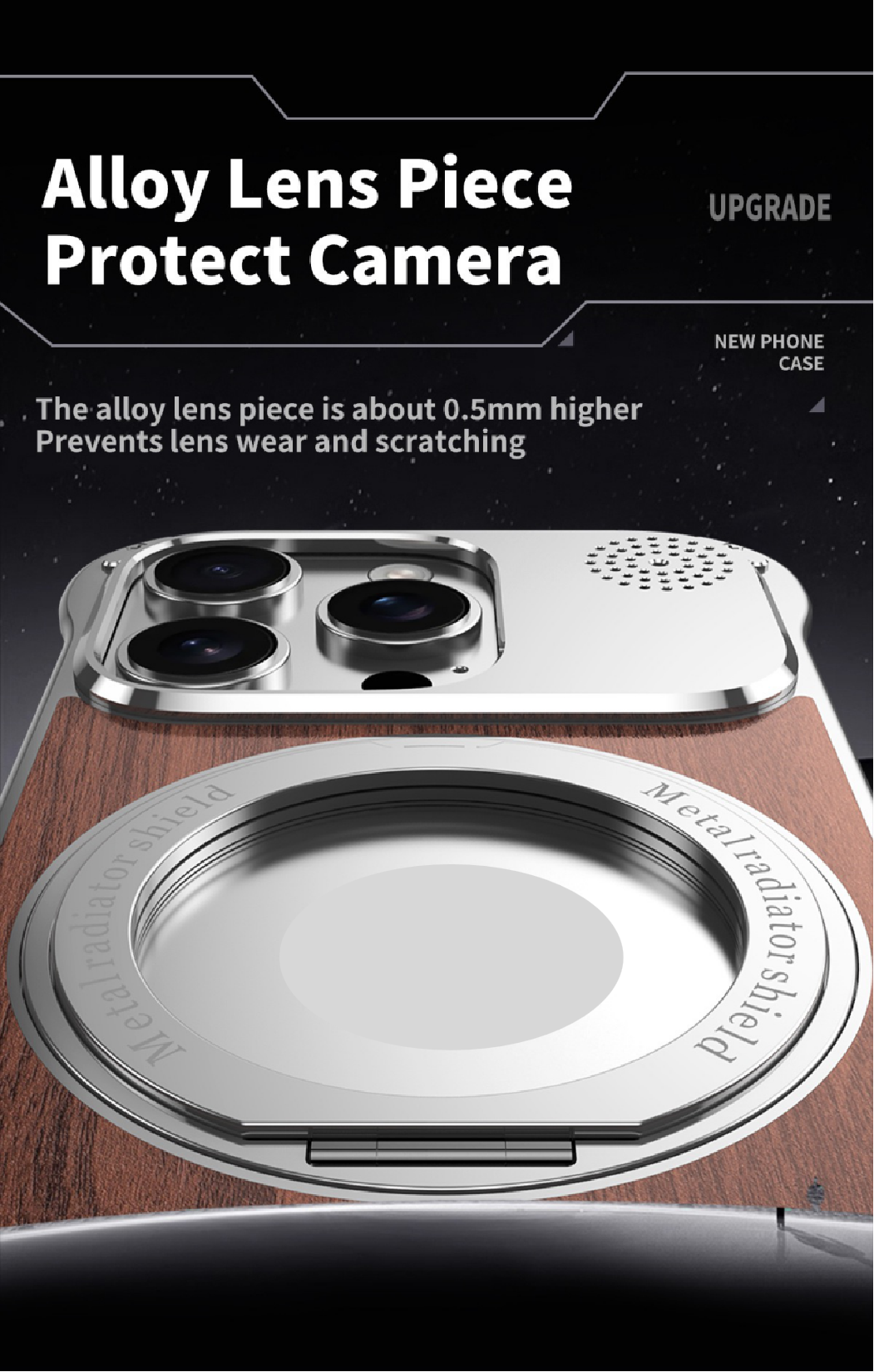 Walnut Metal Frameless Rotating Stand Magnetic Phone Case