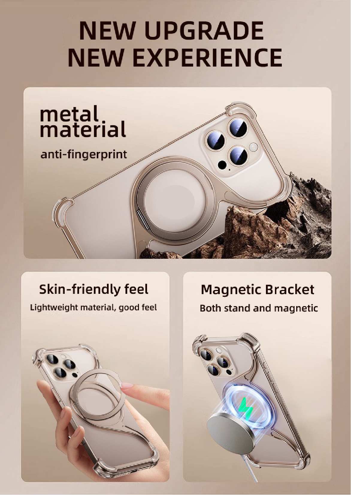 M-shaped Metal Rotating Stand Magnetic Phone Case