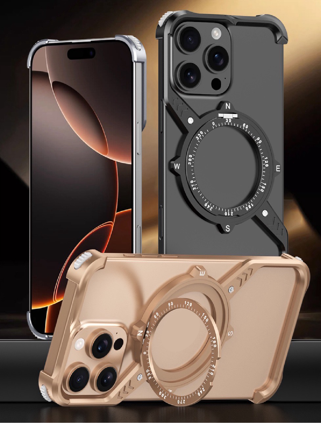 S-shaped Compass Rotating Magnetic Bracket Mobile Phone Case