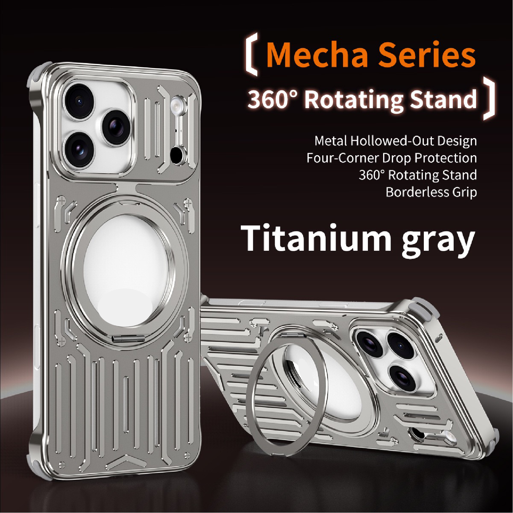 Mecha Series Metal Hollowed-out Heat Dissipation Magnetic Stand Phone Case