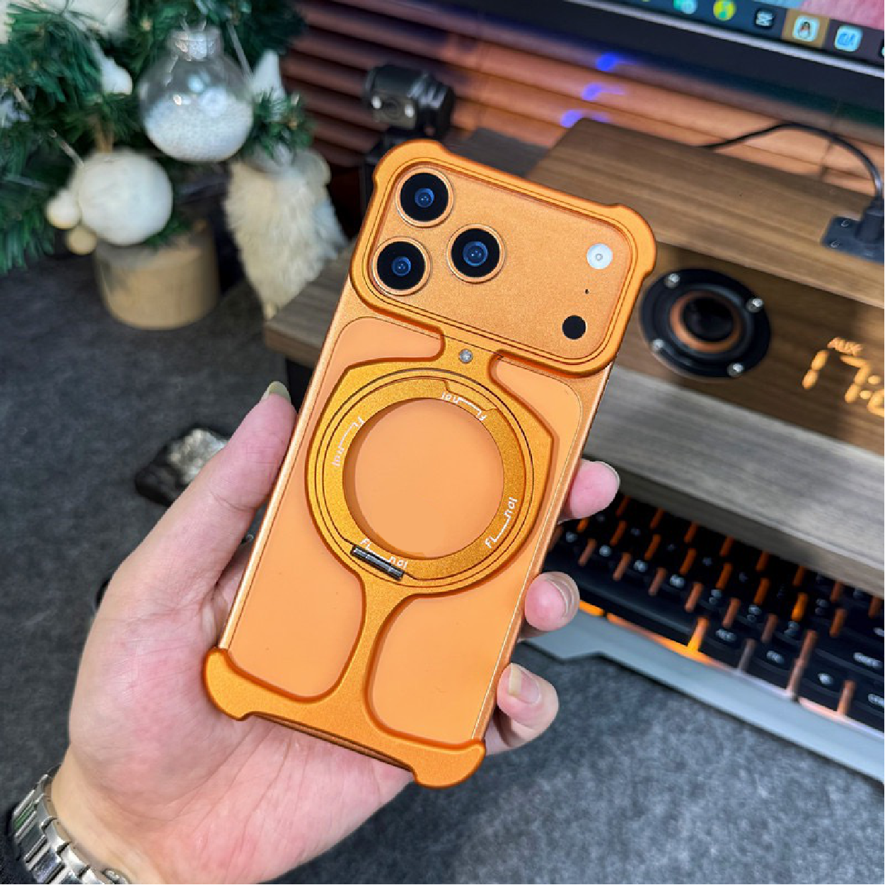 Compatible with Apple and Samsung metal frameless rotating magnetic stand phone cases