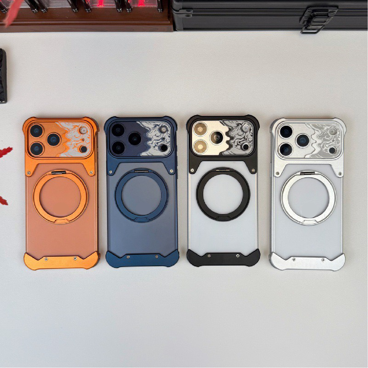 Limited Edition Metal Transparent Back Panel Rotating Stand Phone Case for the Year of the Horse
