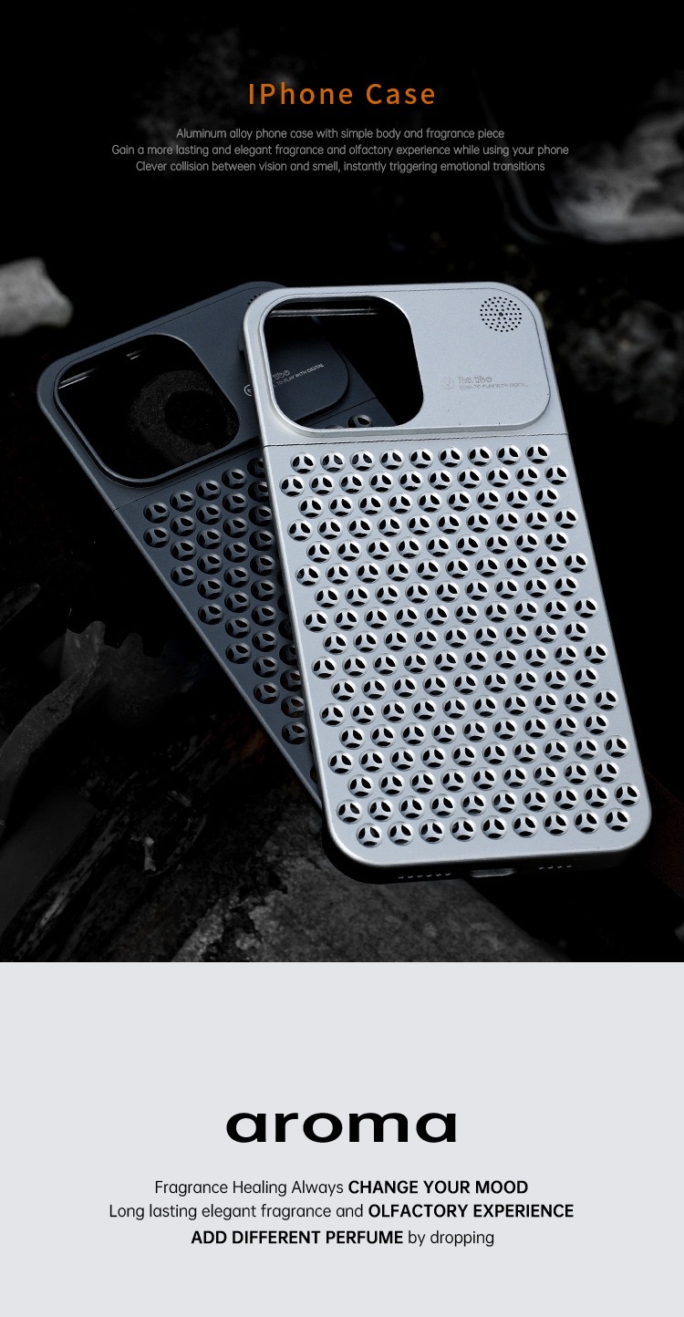 Fragrance heat dissipation metal snap phone case