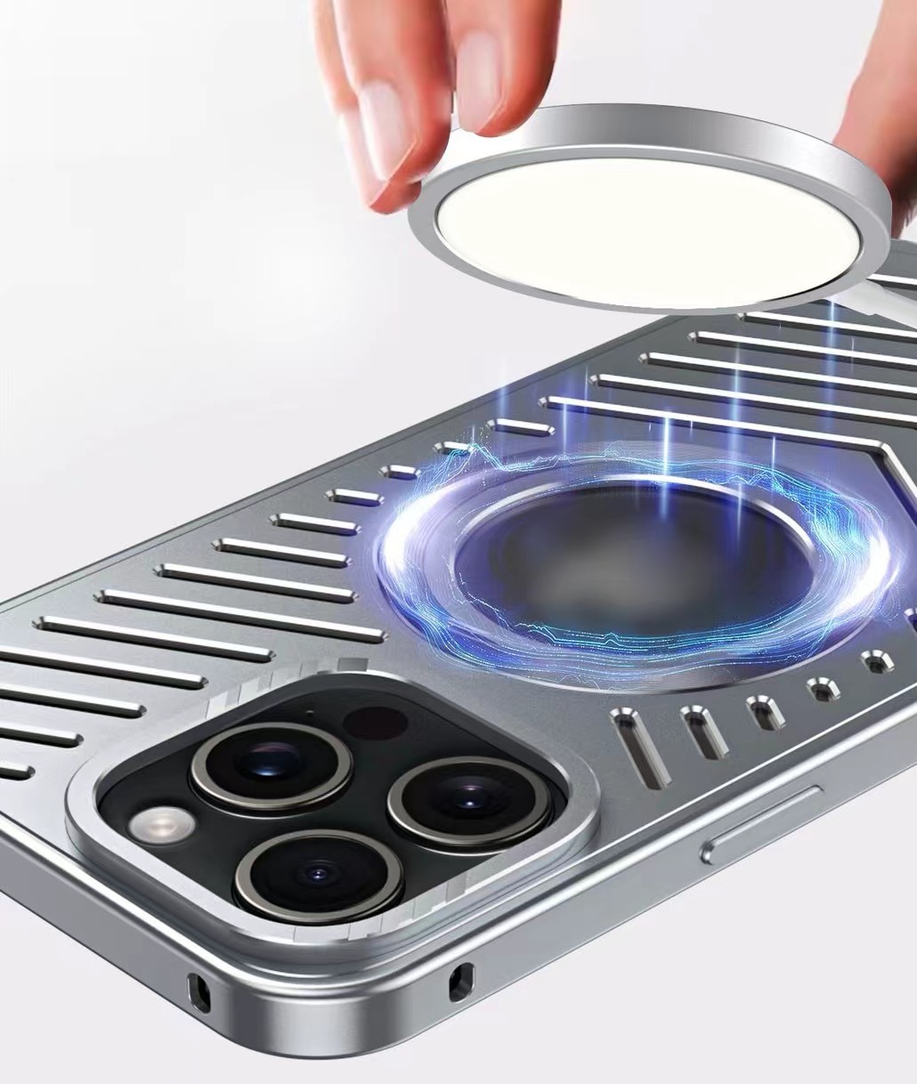 Ice-dazzling buckle heat dissipation magnetic metal phone case