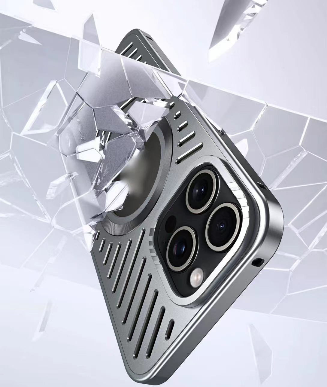 Ice-dazzling buckle heat dissipation magnetic metal phone case