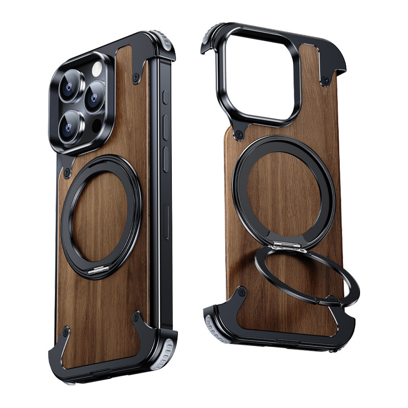 Walnut metal magnetic phone case