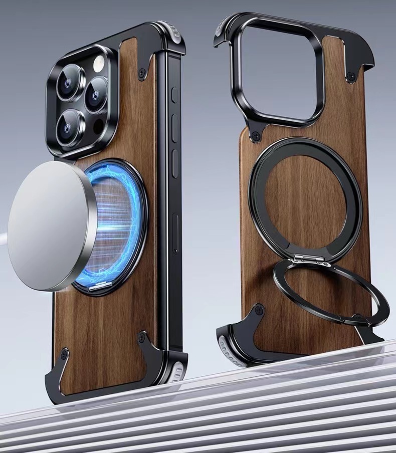 Walnut metal magnetic phone case
