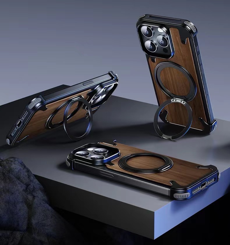 Walnut metal magnetic phone case
