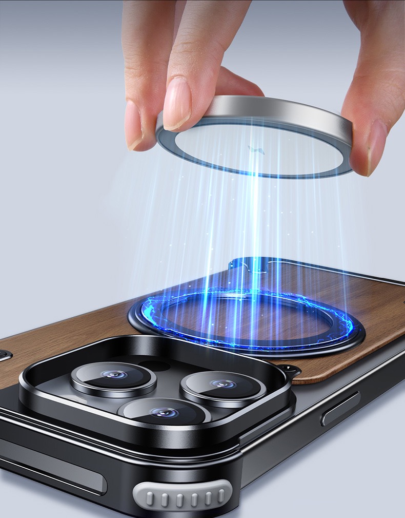 Walnut metal magnetic phone case