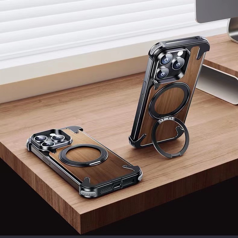 Walnut metal magnetic phone case