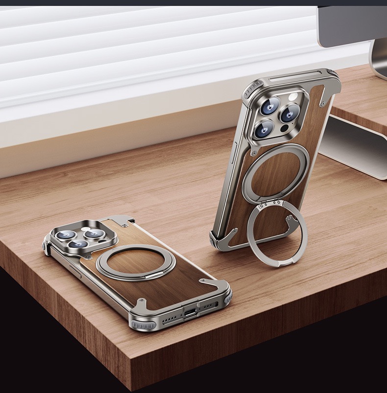 Walnut metal magnetic phone case