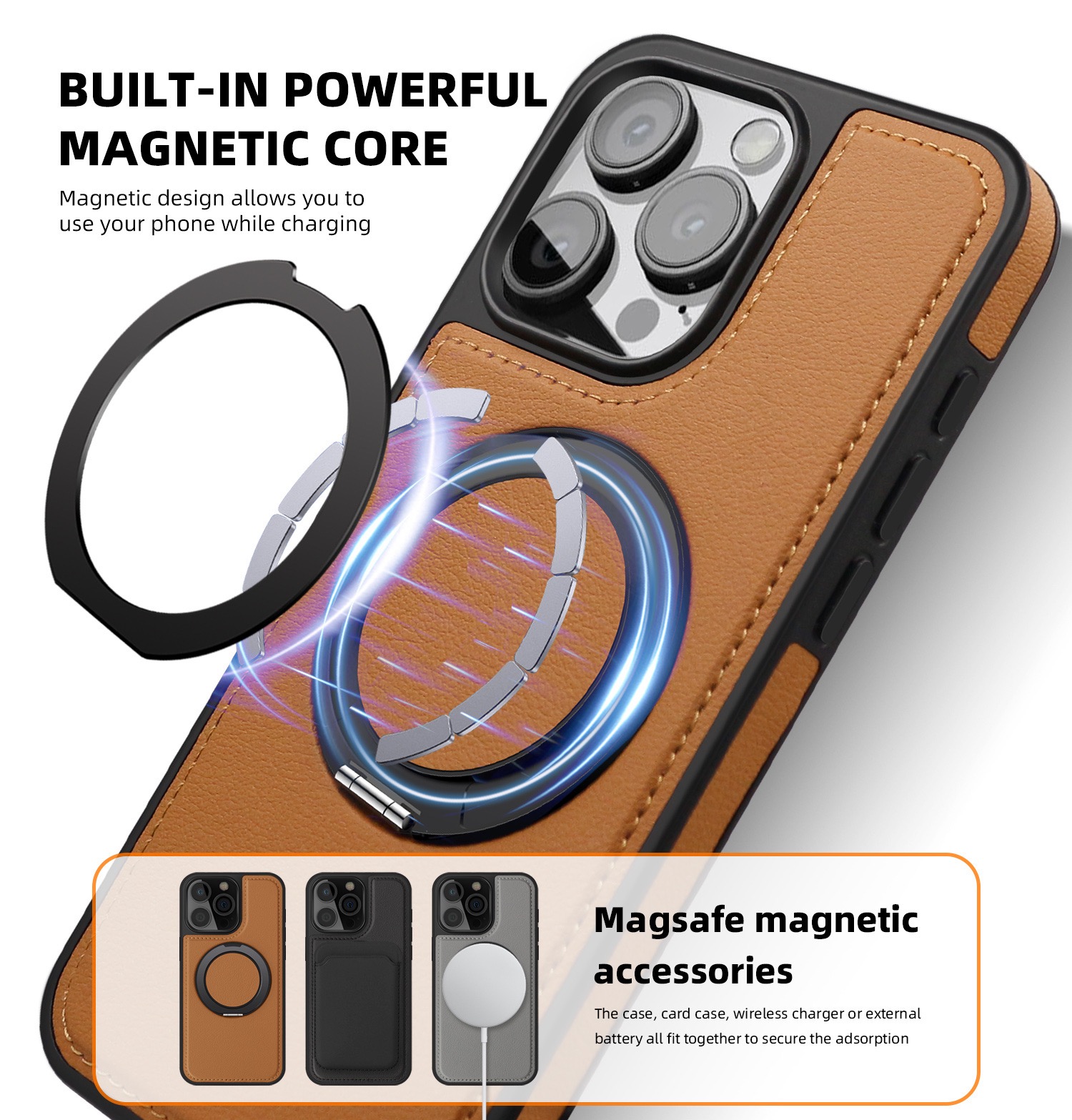 360 Degree Rotating Magnetic Stand Leather Phone Case