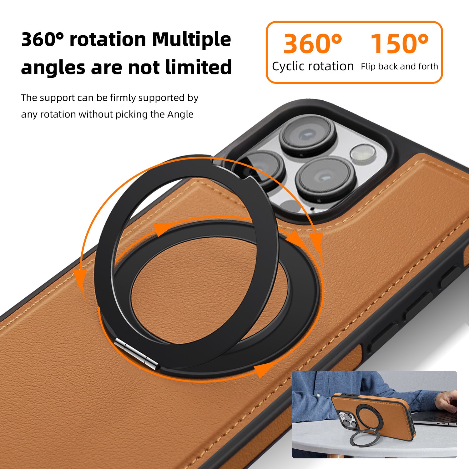 360 Degree Rotating Magnetic Stand Leather Phone Case