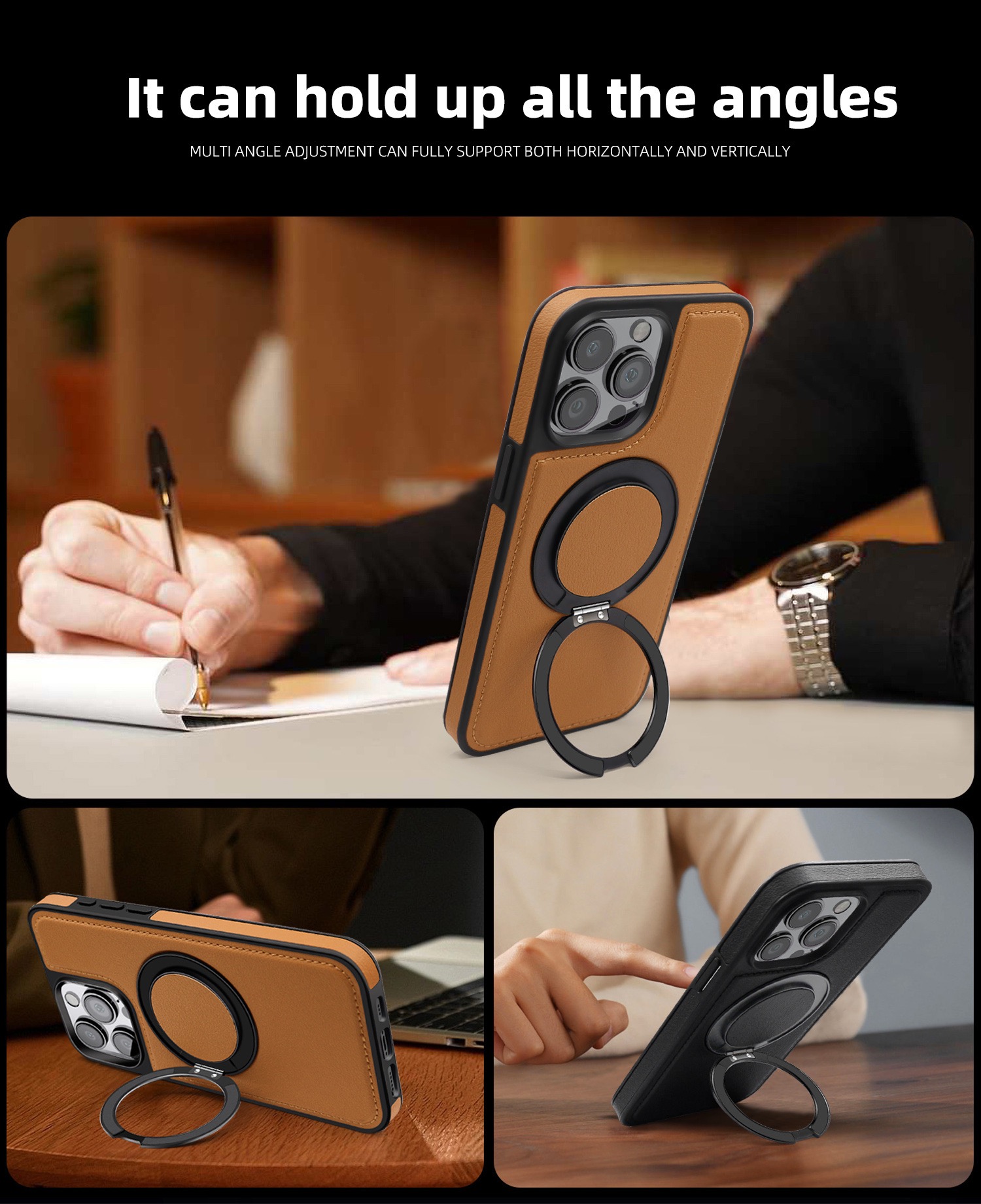 360 Degree Rotating Magnetic Stand Leather Phone Case