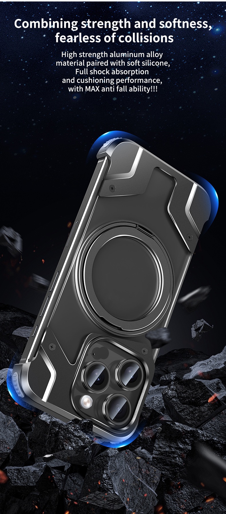 Metal Mecha Frameless Magnetic Bracket Phone Case