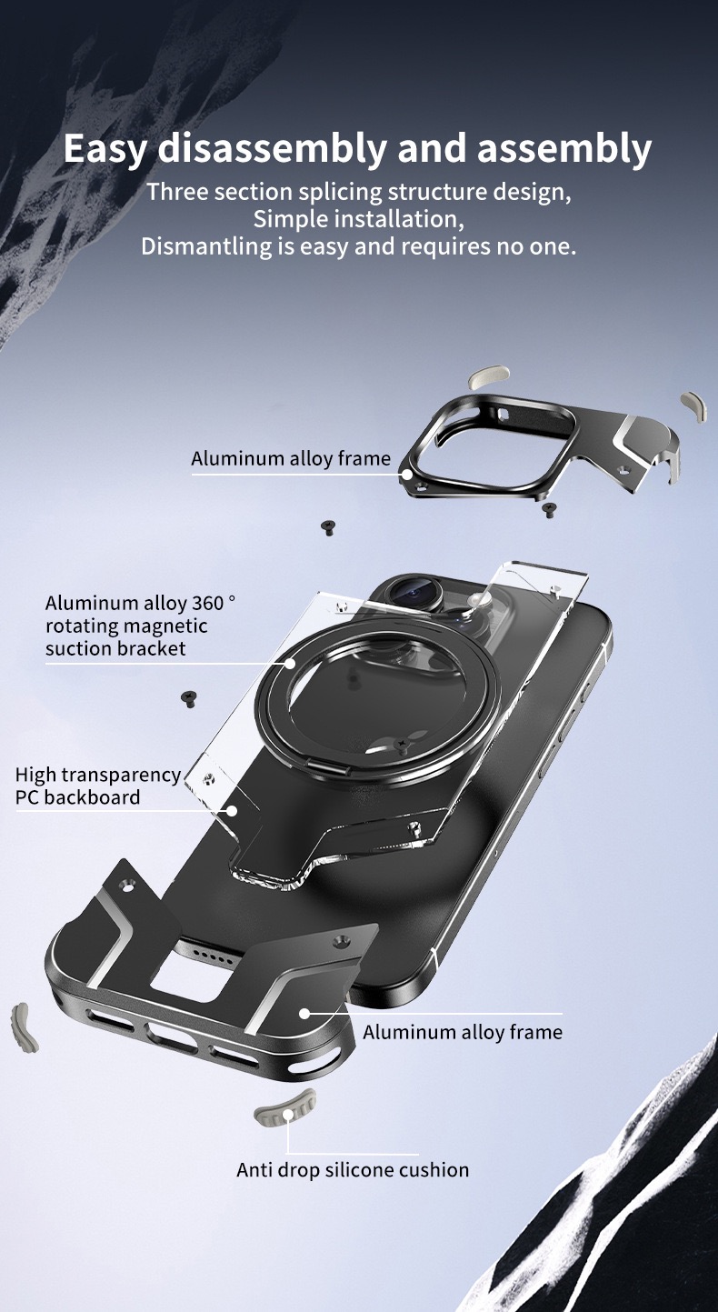 Metal Mecha Frameless Magnetic Bracket Phone Case