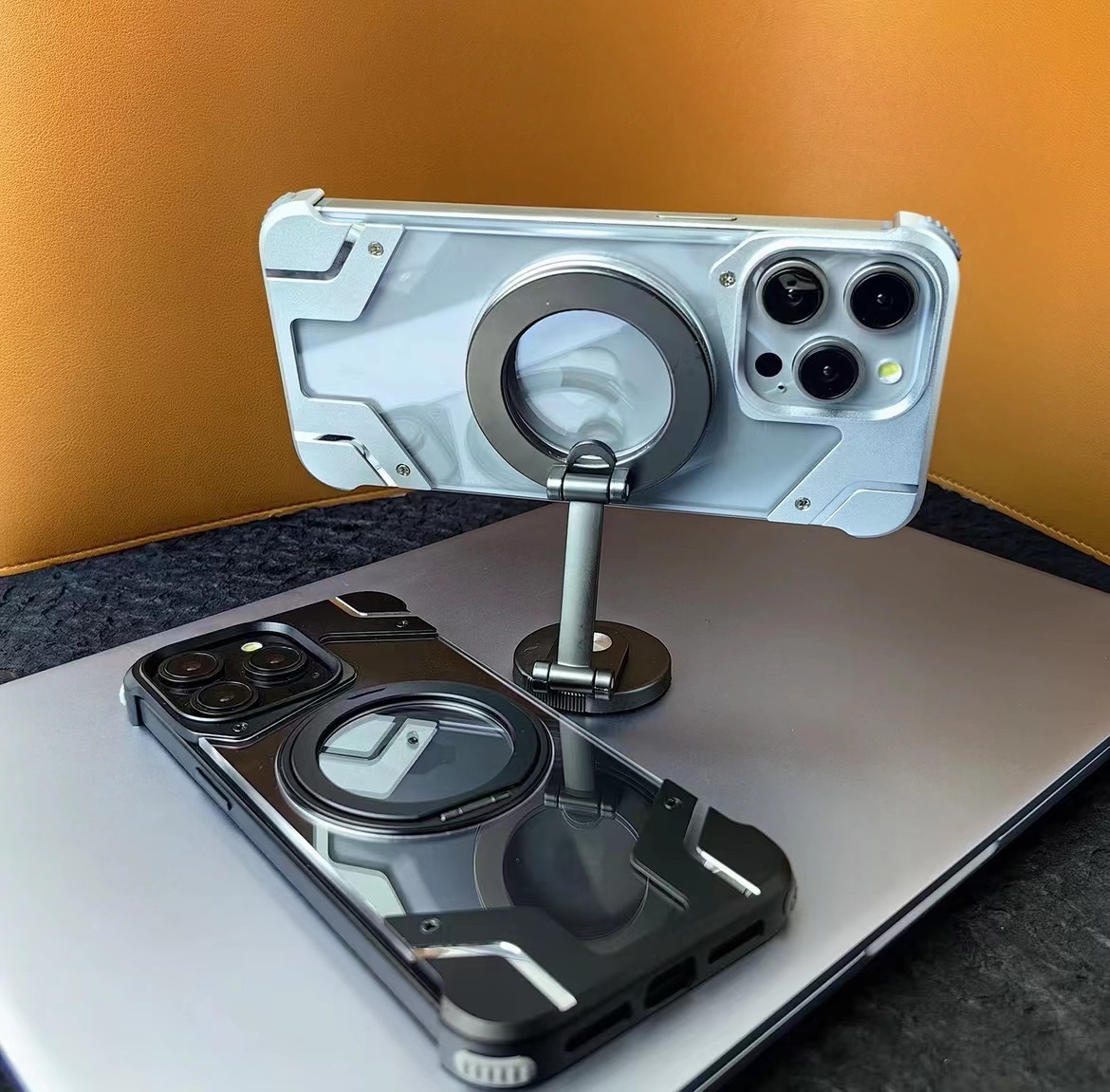 Metal Mecha Frameless Magnetic Bracket Phone Case
