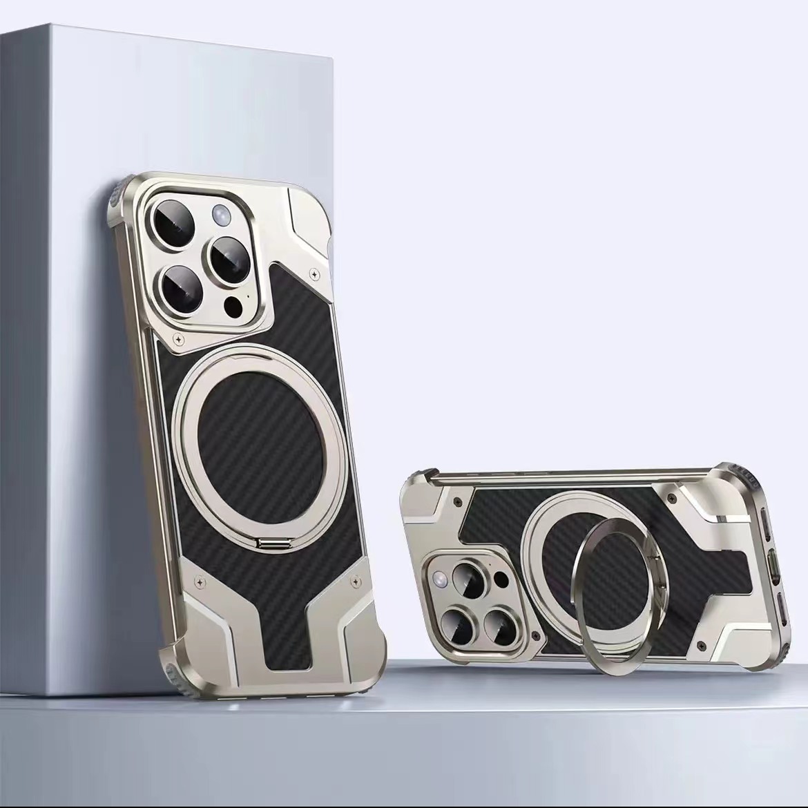 Magnetic Metal Carbon Fiber Rotating Bracket Phone Case