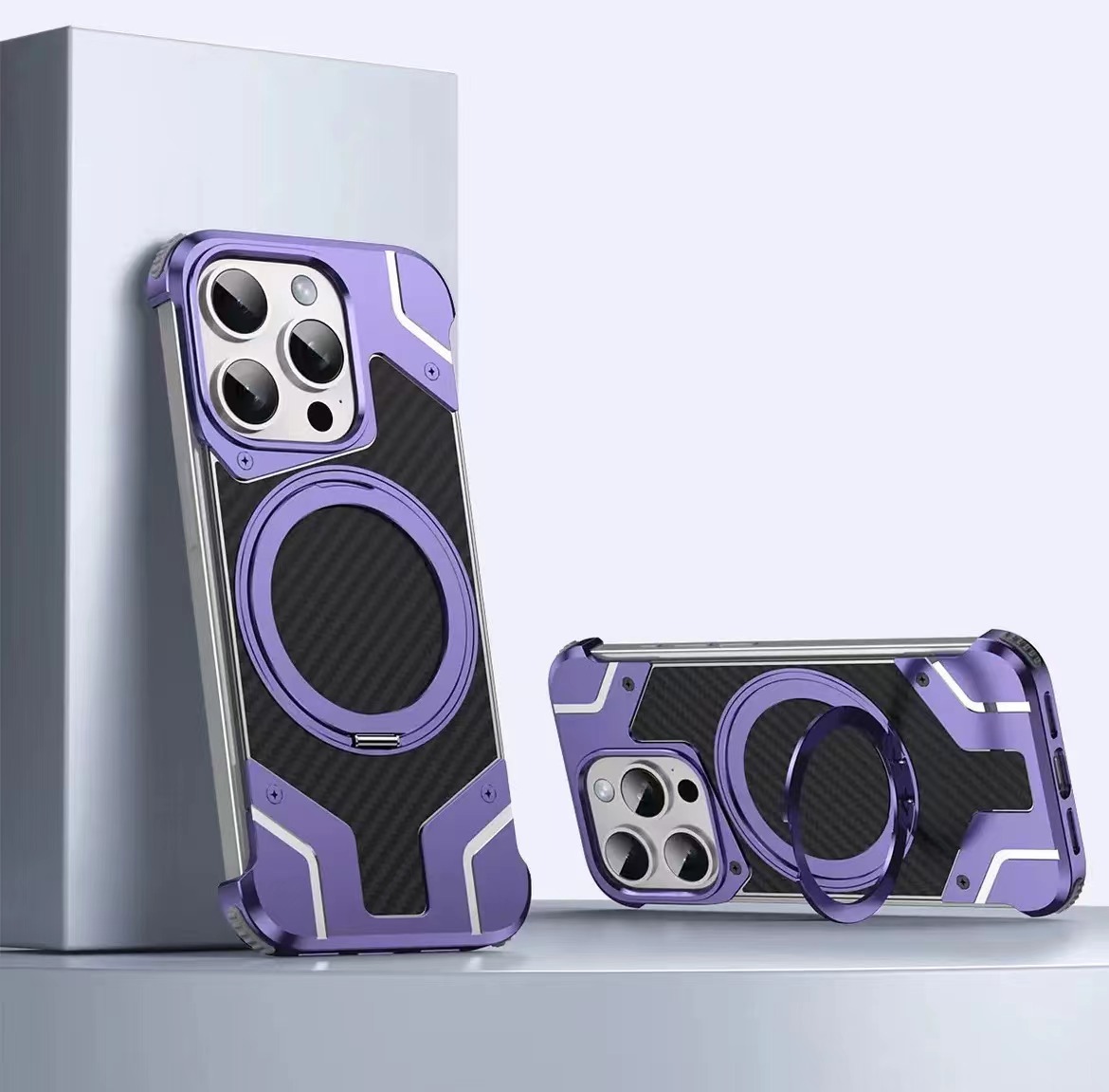 Magnetic Metal Carbon Fiber Rotating Bracket Phone Case