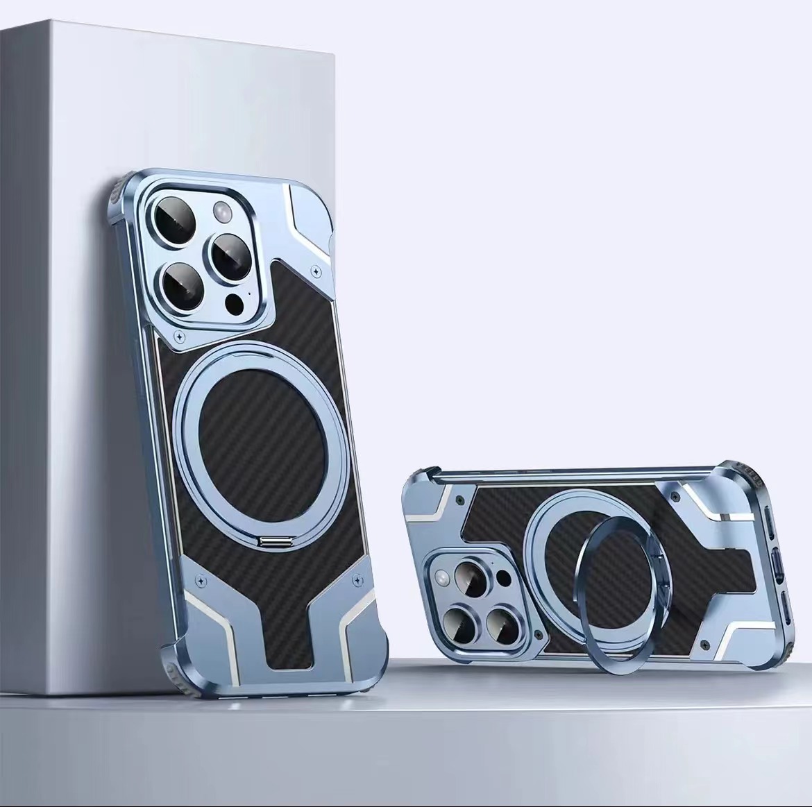 Magnetic Metal Carbon Fiber Rotating Bracket Phone Case