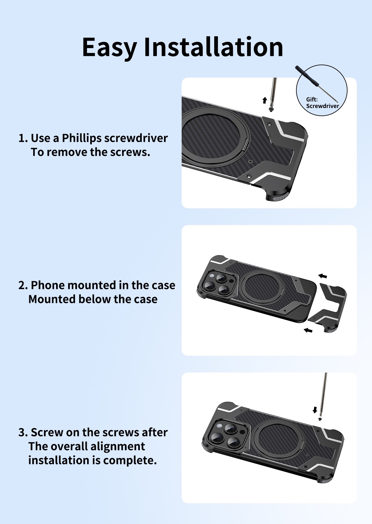 Magnetic Metal Carbon Fiber Rotating Bracket Phone Case