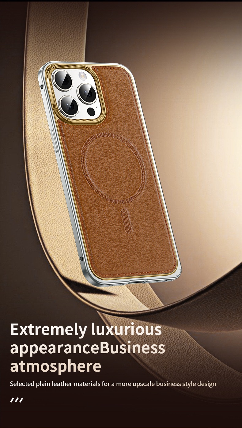 Business Leather Metal Frame Magnetic Phone Case