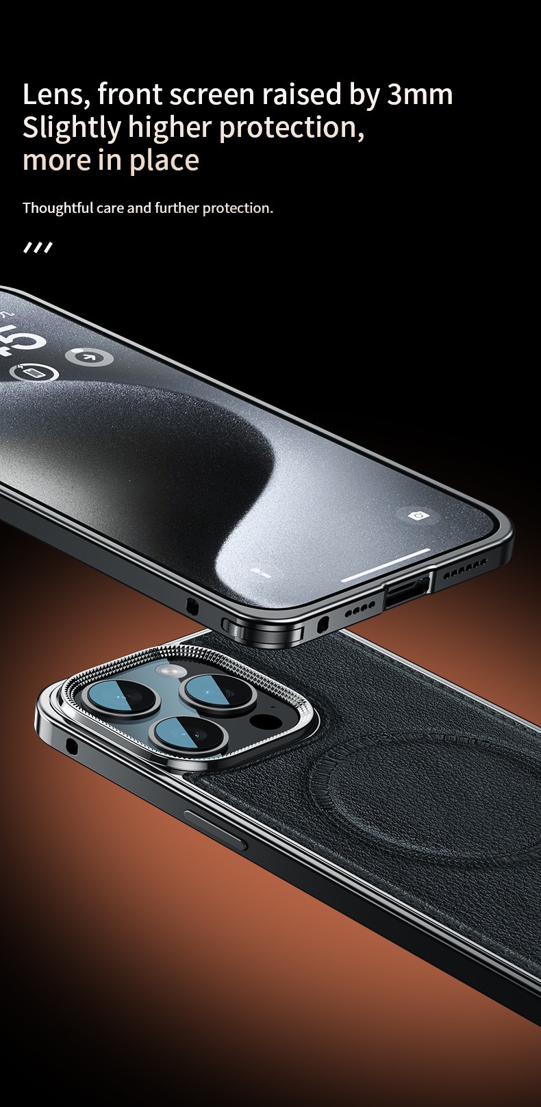 Business Leather Metal Frame Magnetic Phone Case