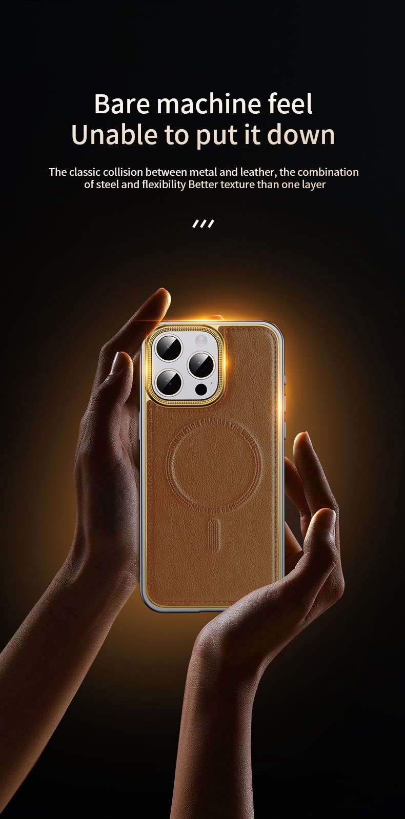 Business Leather Metal Frame Magnetic Phone Case