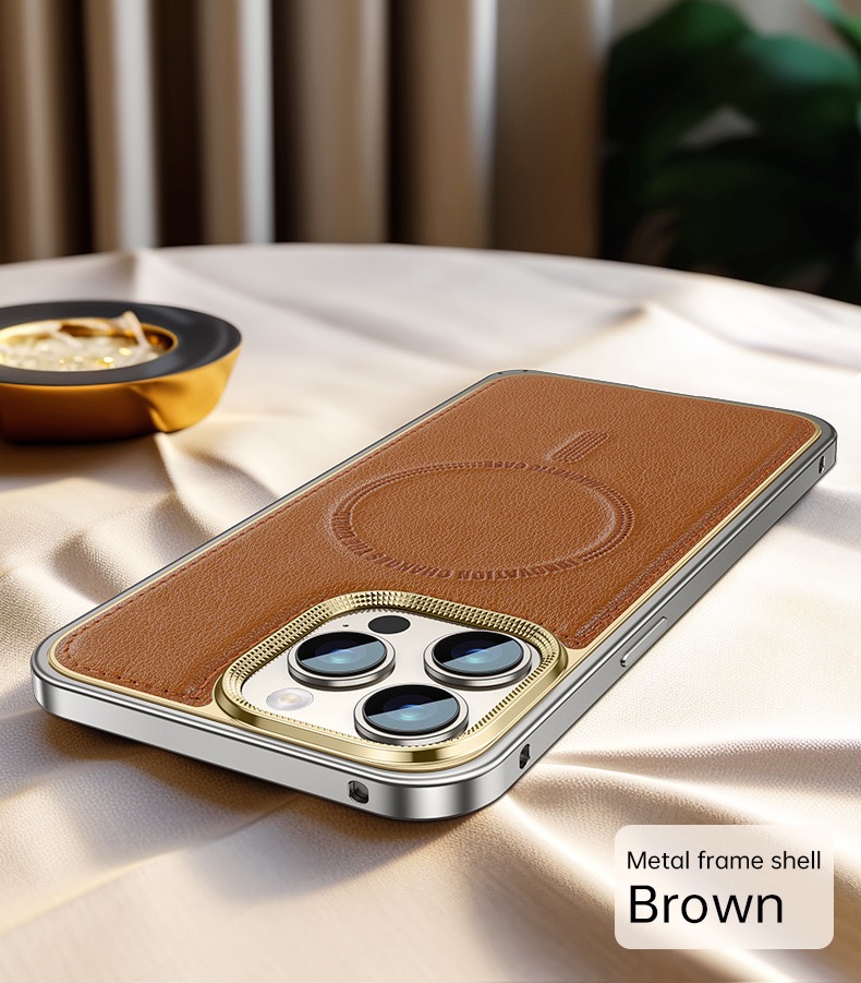 Business Leather Metal Frame Magnetic Phone Case
