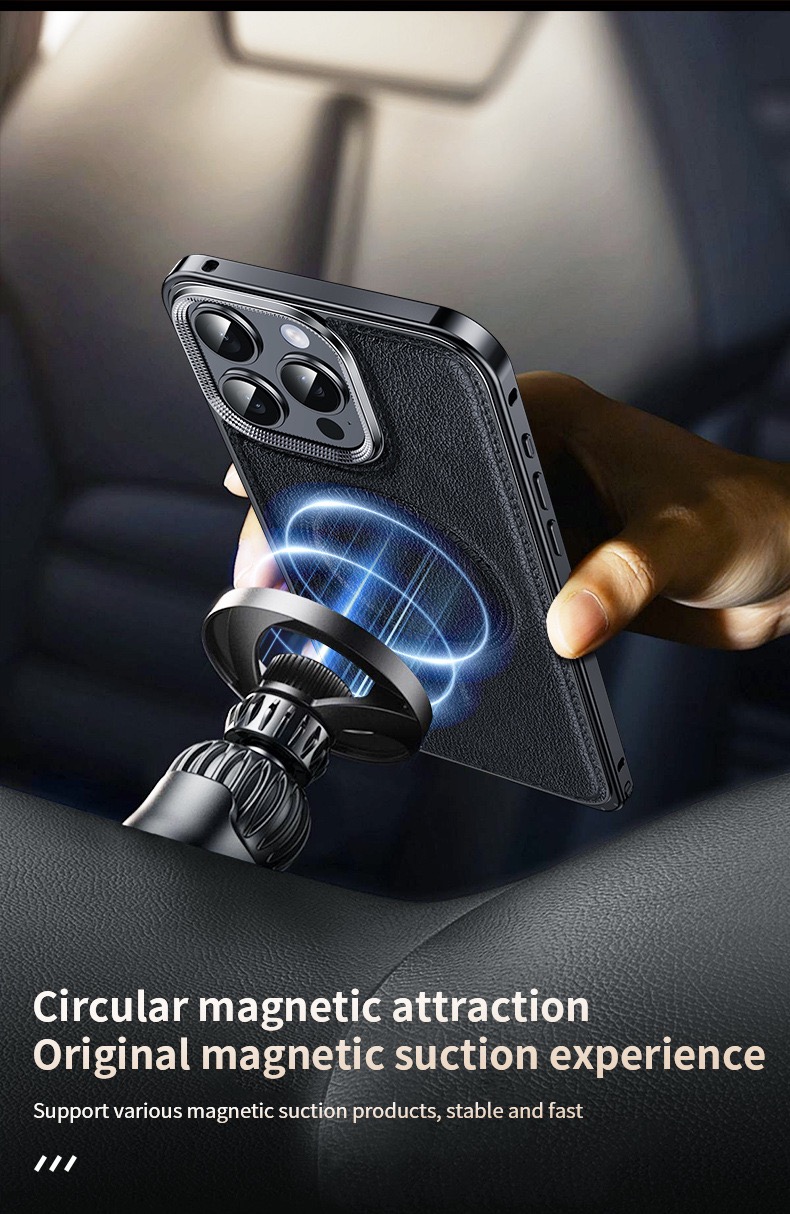 Business Leather Metal Frame Magnetic Phone Case