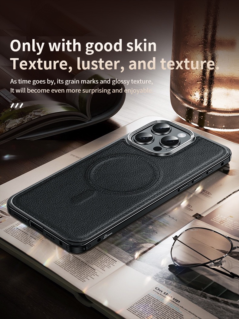 Business Leather Metal Frame Magnetic Phone Case