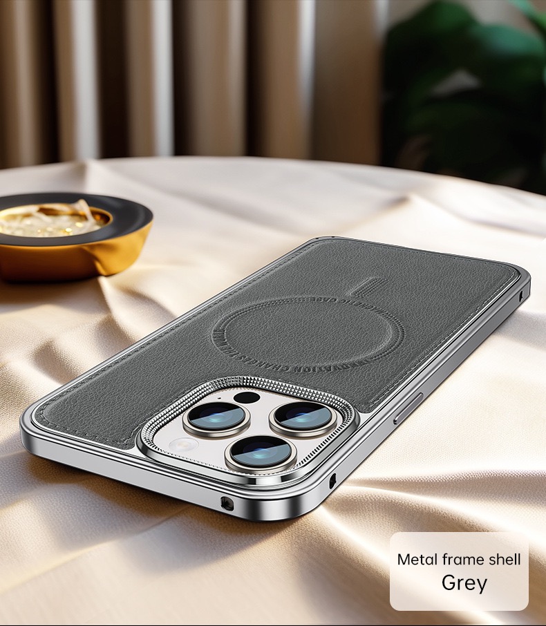 Business Leather Metal Frame Magnetic Phone Case